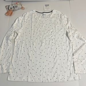 NWT Croft & Barrow white long sleeve classic tee with black polka dots size XL